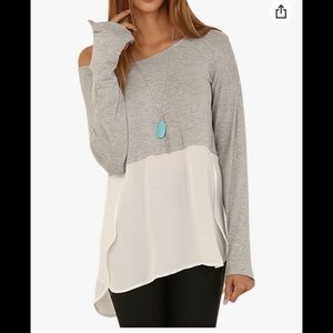 Women's Long Sleeve Side Split T Shirt with Chiffon Inserts